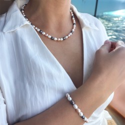 Σετ κολιέ & βραχιόλι με Κ14 χρυσό κούμπωμα και πολύχρωμα μαργαριτάρια - S126430S